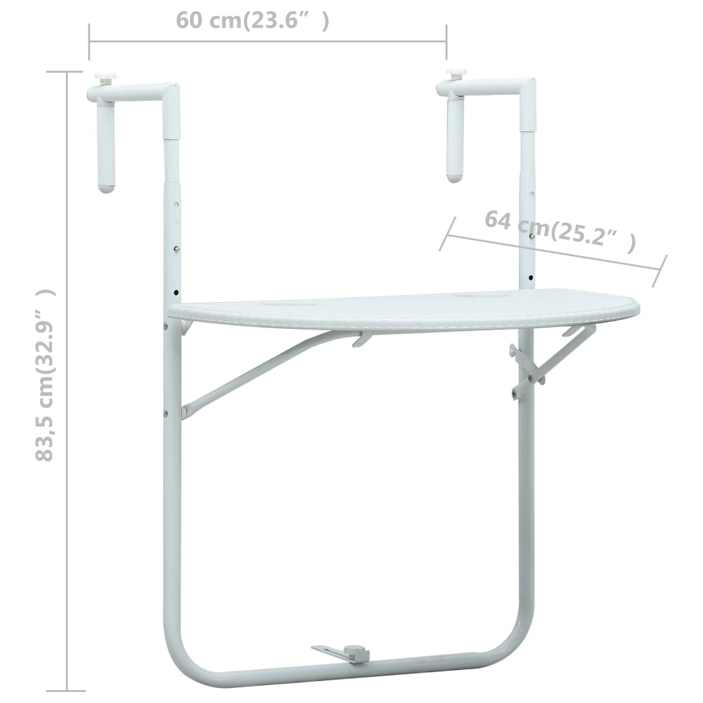 HI Tavolino da Balcone Pieghevole Bianco 60x40x1,2cm