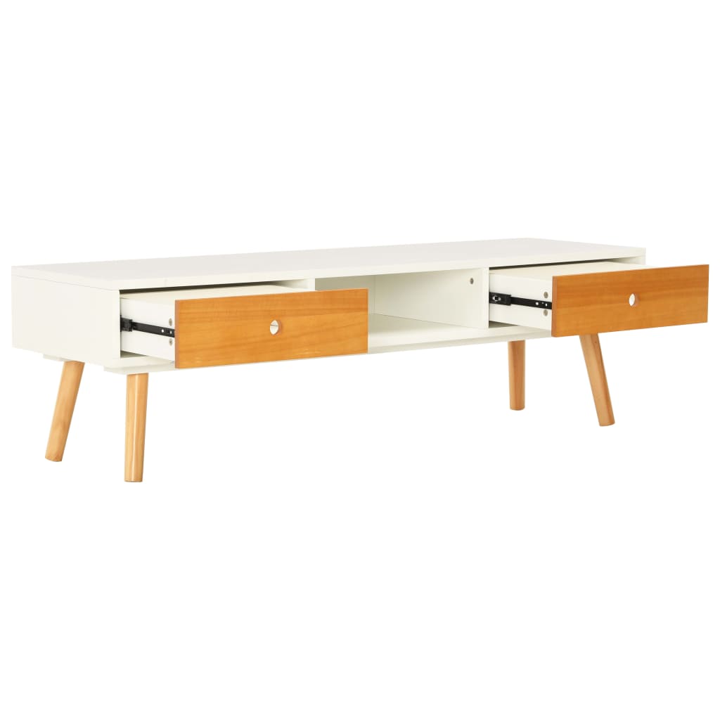 TV-Schrank 120x35x35cm Massivholz Kiefer Weiß