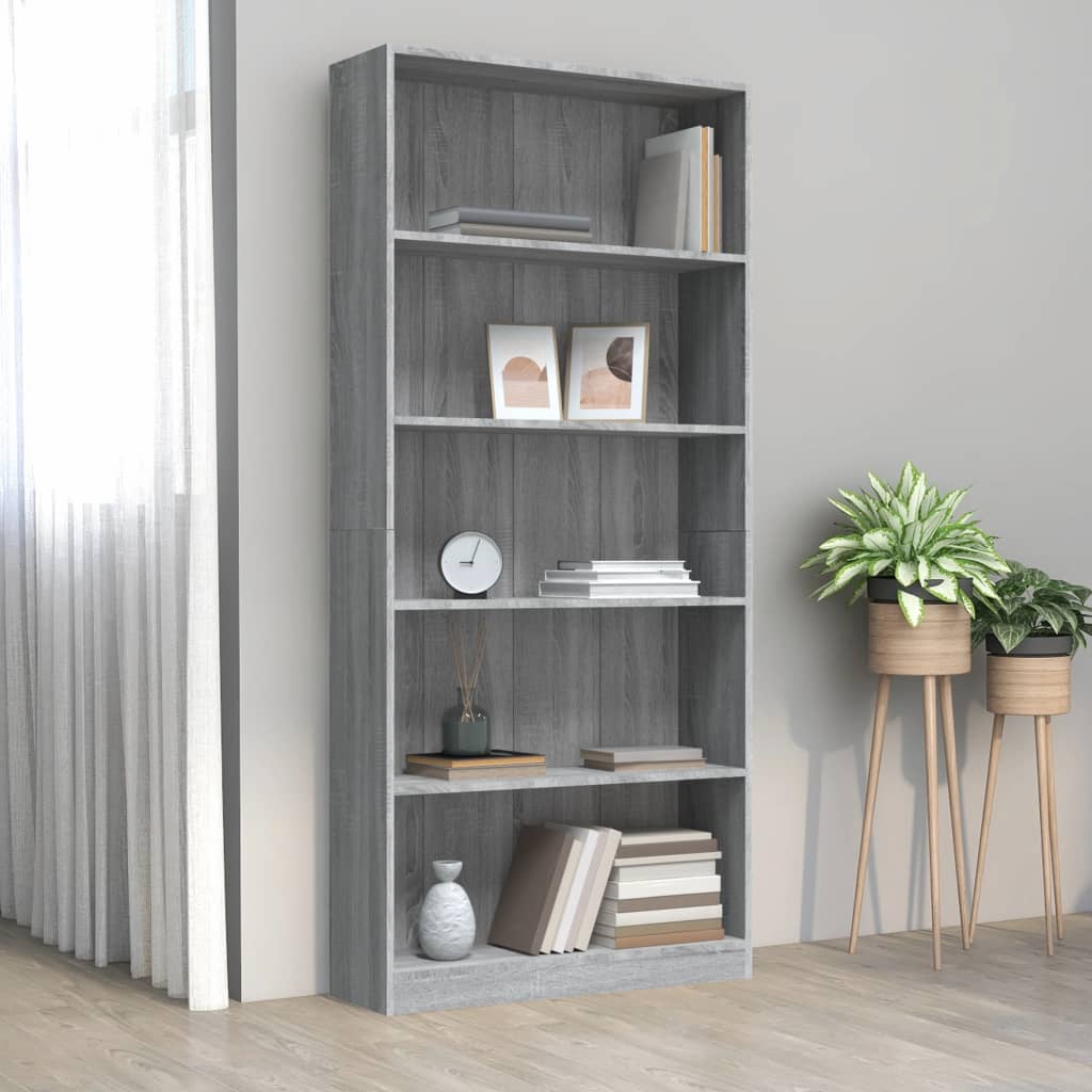 Estantería alta madera contrachapada gris Sonoma 80x30x210 cm - referencia  Mqm-821319