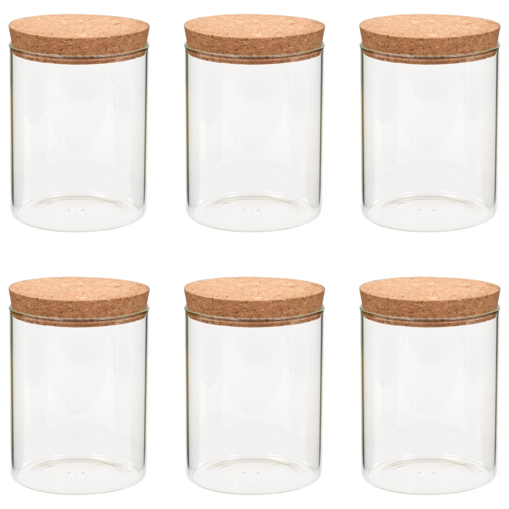 vidaXL 6 pcs Pots de conservation en verre et couvercle en liège 650ml