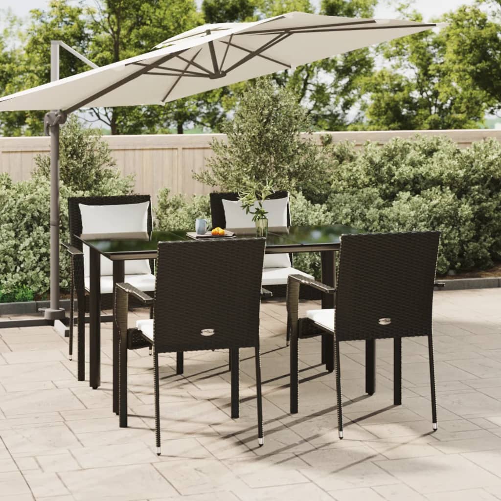 EASYCOMFORT Set da Giardino con Tavolo e 4 Sedie da Esterno in Acciaio e  Rattan PE, Nero