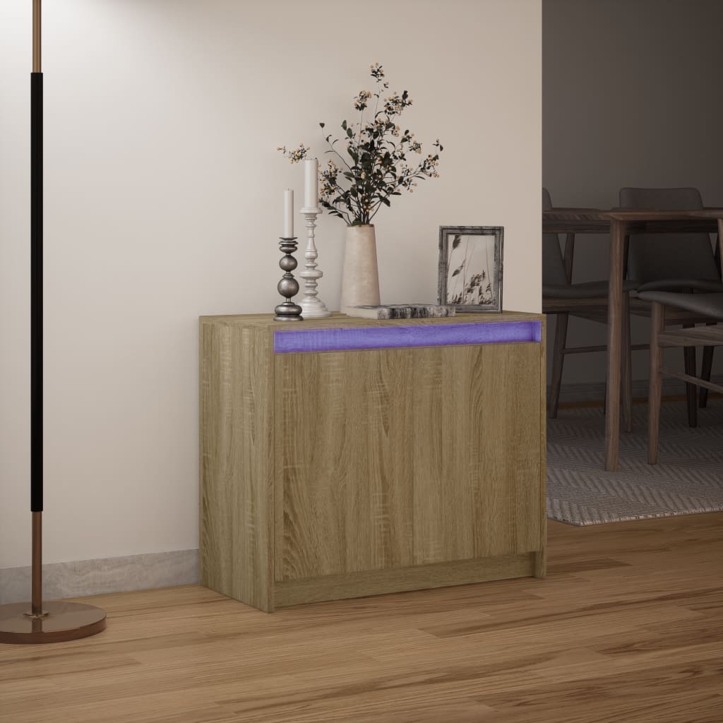 VidaXL Credenza Con Luci LED RGB - Rovere Sonoma - 72x34x61 Cm - Mobiletto Moderno Per Sala Da Pranzo
