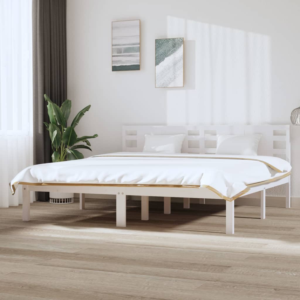 Letto matrimoniale Moderno Struttura Letto Giroletto Bianco in Legno  Massello di Pino 200x200 cm ITD21361