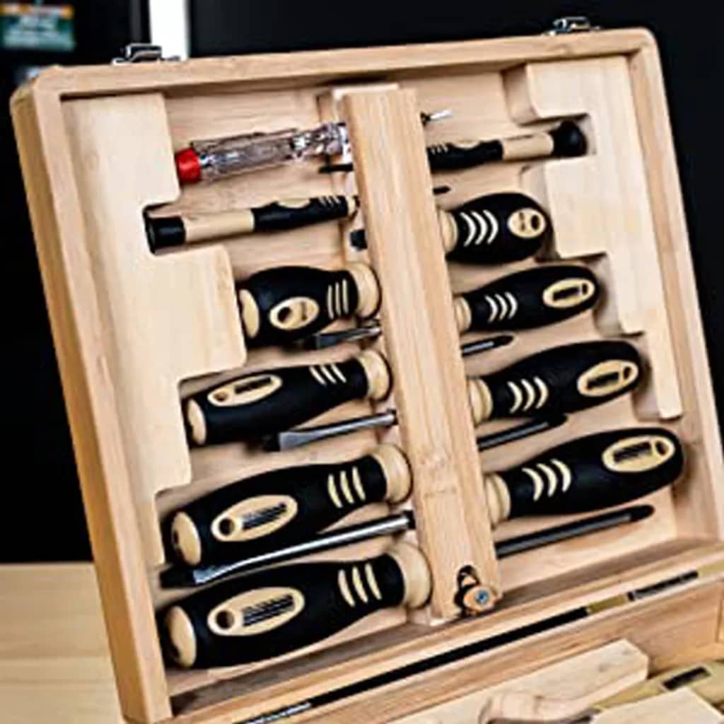 Juego de herramientas de 24 piezas maletín de bambú Brüder Mannesmann