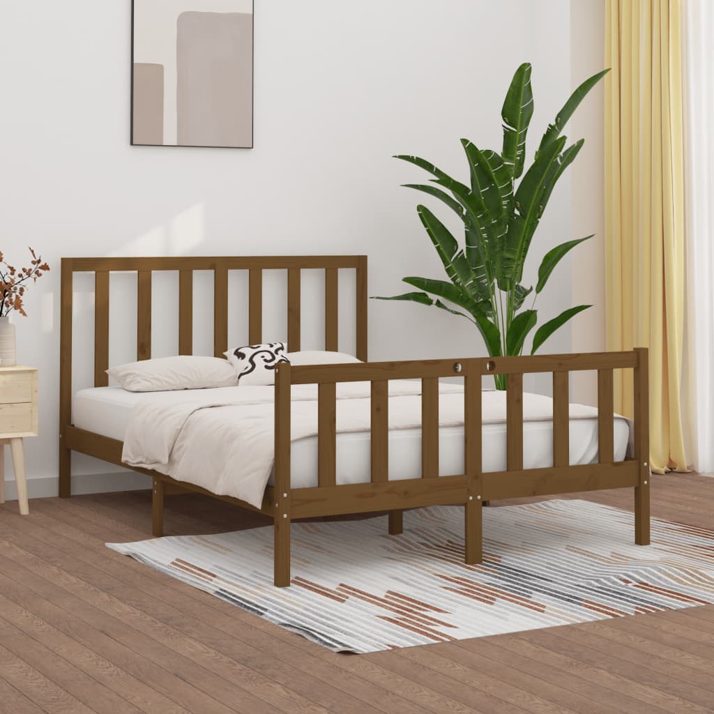 Estructura De Cama Madera Pino Marrón Miel Rey Ru 150x200 Cm con