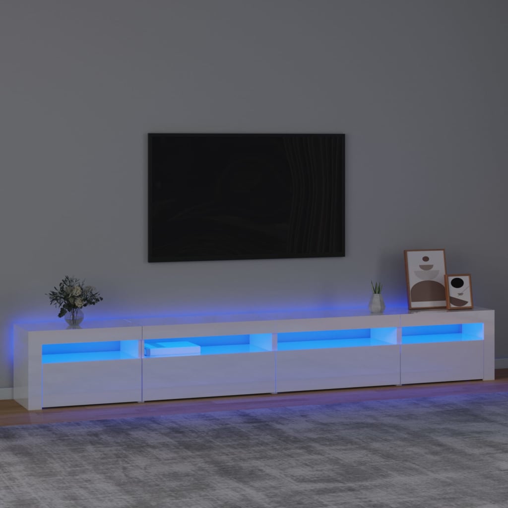 Mobile TV Moderno - Porta TV con Luci LED Bianco Lucido 270x35x40 cm  BV319868 - BonneVie