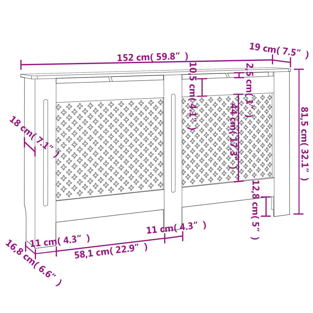 Unico Design Copertura per Radiatore Bianca 152x19x81,5 cm in MDF  152x19x81,5 cm Magnifico it - Bianco94650