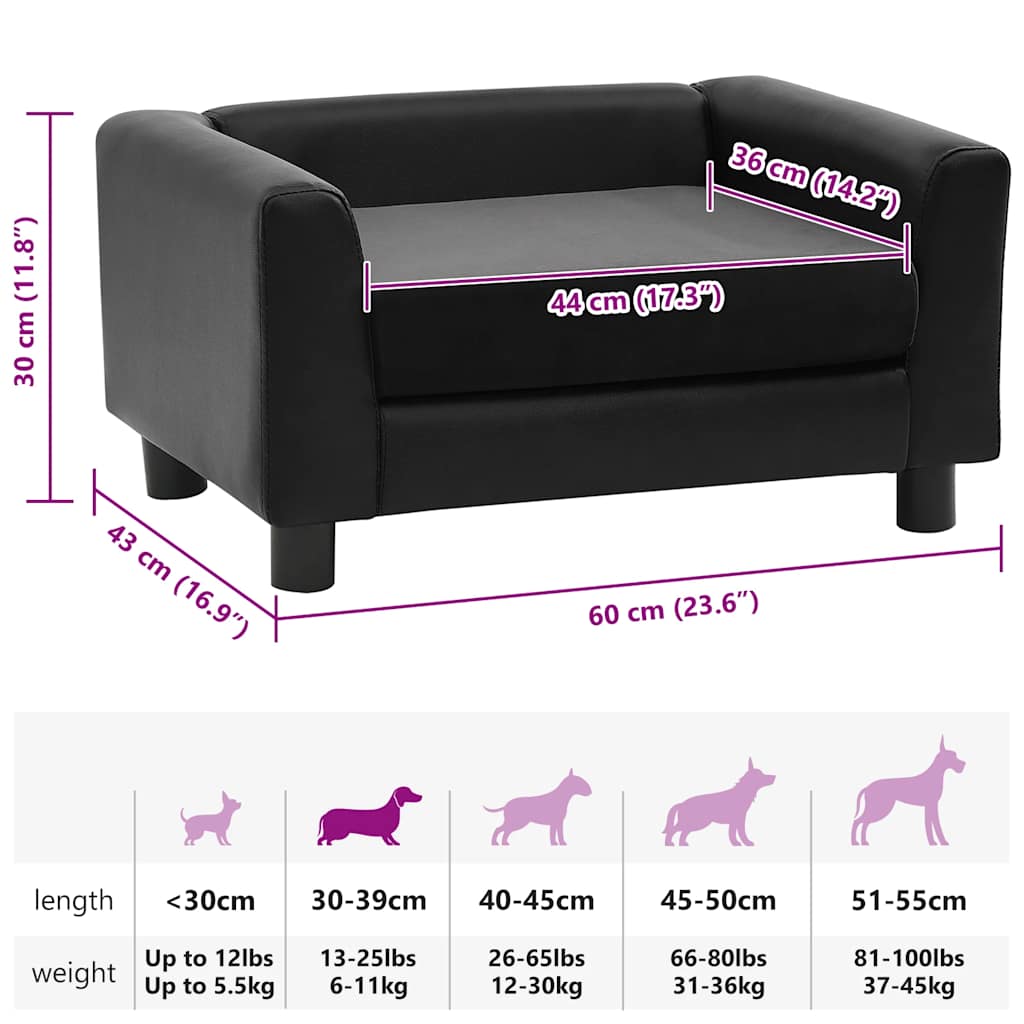 Sofá para perros felpa y cuero sintético negro 60x43x30 cm vidaXL Negro