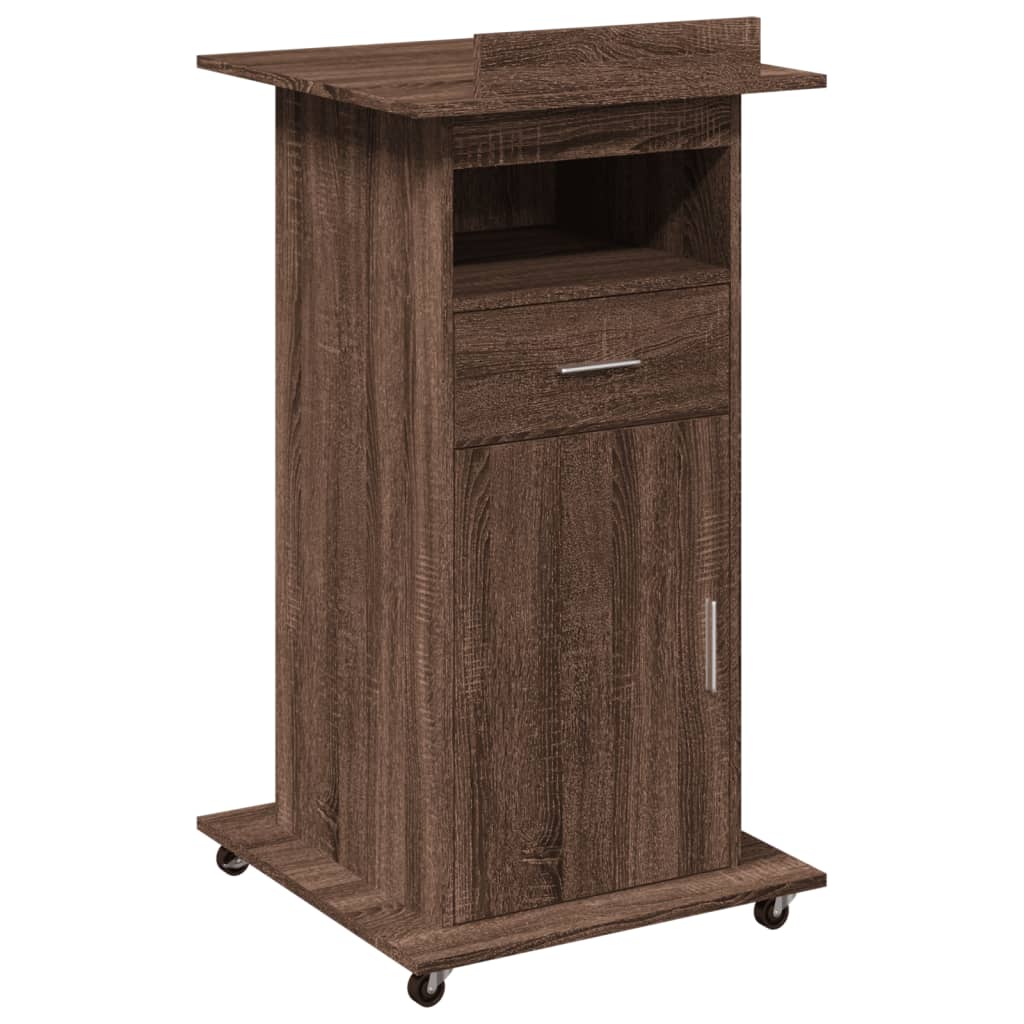 Lectern with Wheels & Drawer Brown Oak 55x55x107 cm Engineered Wood vidaXL