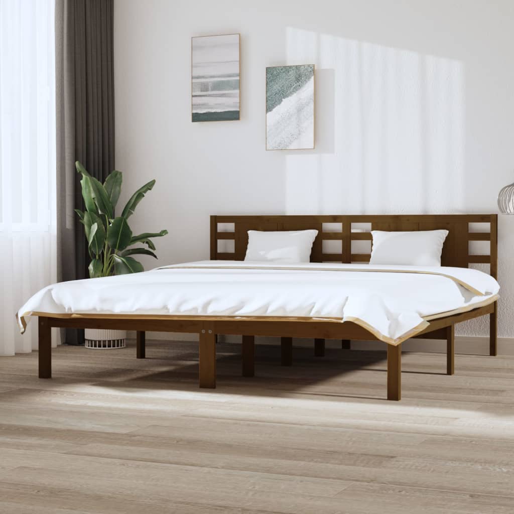 Letto Matrimoniale Moderno Struttura Letto Giroletto Miele in Legno  Massello 200x200 cm ITD54075