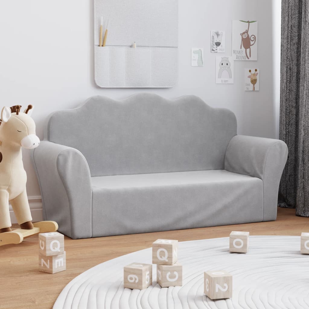 Unico Design Divano per Bambini a 2 Posti Grigio Chiaro in Morbido Peluche  93x34,5x48,5 cm Magnifico it - Grigio34216