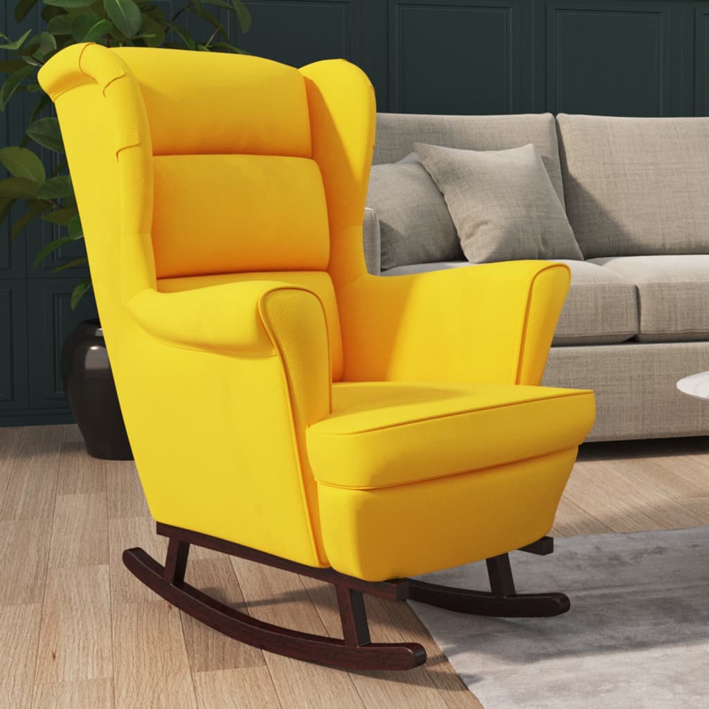 Unico Design Sedia a Dondolo con Gambe in Massello di Hevea Giallo Velluto  78x93x97 cm Magnifico it - Giallo67255