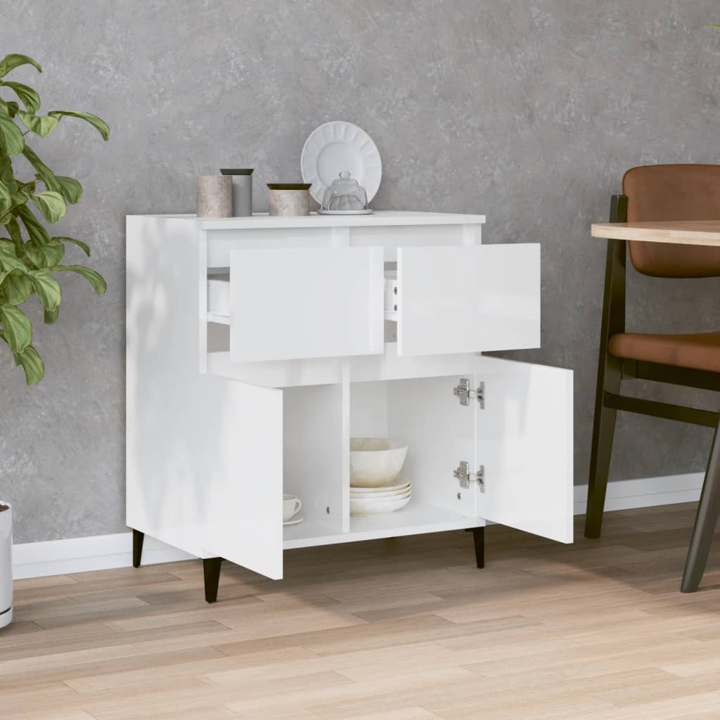 Aparador de Cocina Moderno con 2 Puertas de Vidrio Templado y 4 Cajones  Aparador para Comedor y Sala de Estar 91,5 x 30 x 94,5 cm Blanco - Costway