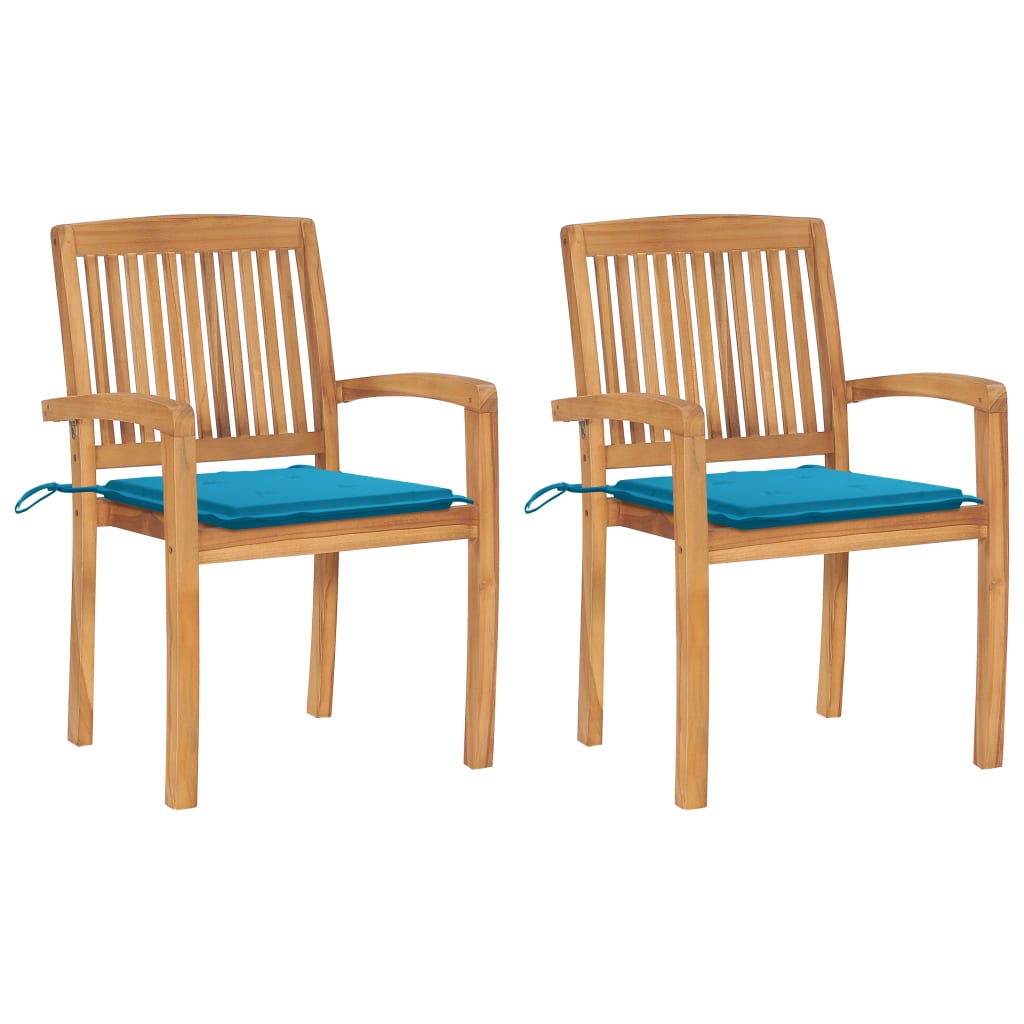 2er Set Gartenstühle Gartensessel Balkonstühle mit Blauen Kissen