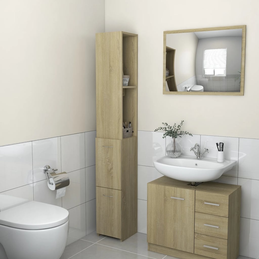 Maison Exclusive - Armadio da Bagno Bianco Rovere Sonoma 30x30x183,5 cm  Truciolato