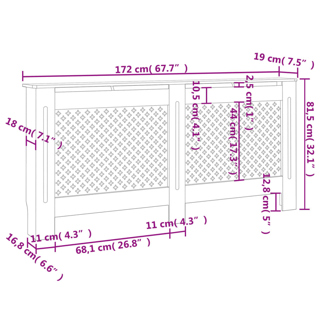 COPRI TERMOSIFONE RADIATORE Calorifero LEGNO BIANCO MODERNO 112*19*81,5