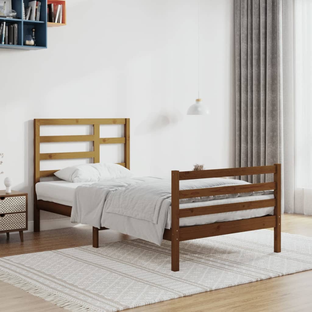 Letto Singolo Moderno Struttura Letto Giroletto Miele in Legno Massello  90x200 cm ITD58186