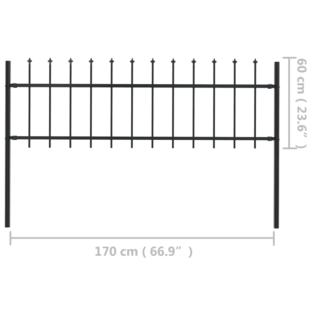 VidaXL Recinzione da giardino con punta a lancia nera 140cm