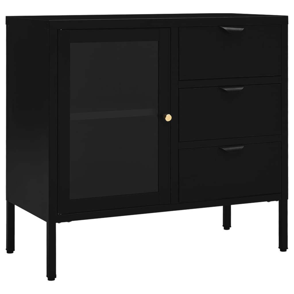 Credenza bassa,Armadietto,Mobile da Cucina Nera 75x35x70 cm in Acciaio e  Vetro Temperato -BY99031