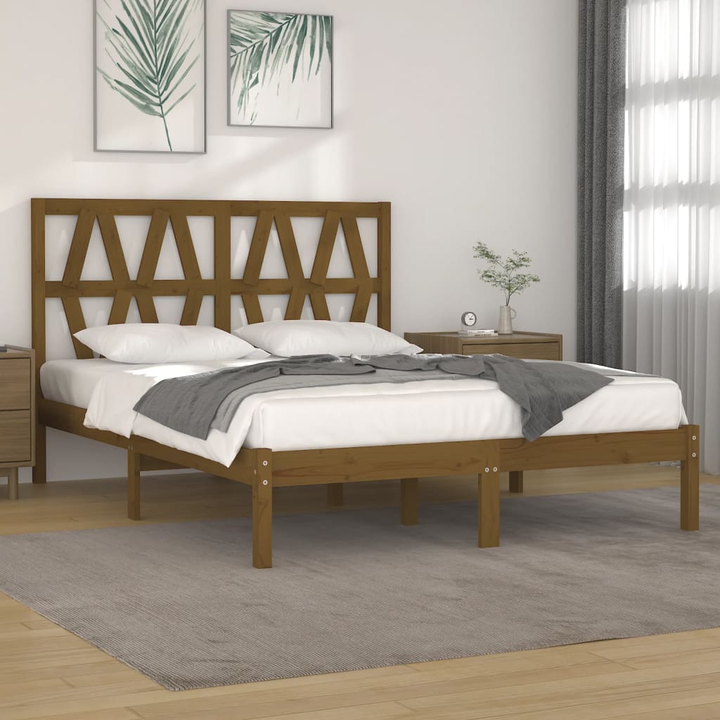 Letto adulto，Giroletto，Letto matrimonial，Struttura del letto Miele Legno  Massello Pino 120x190 cm 4FT Small Double DGVS4888489 MaisonChic