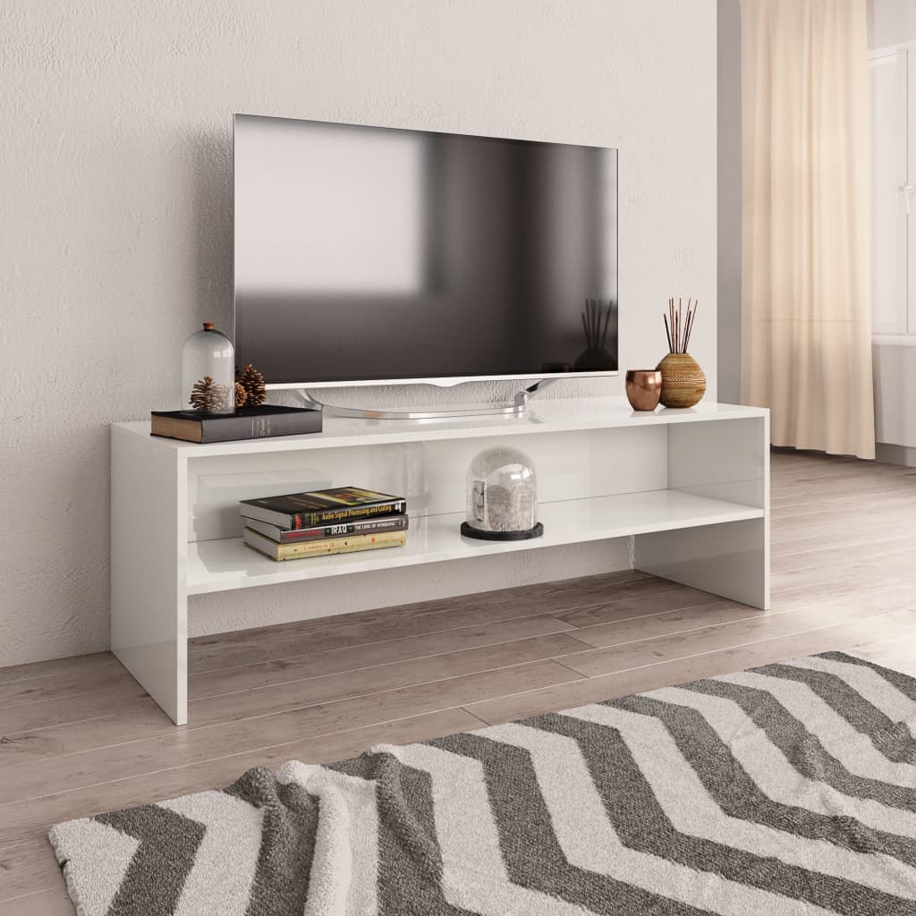 Mesa TV Salon,Mueble de TV con ruedas contrachapada blanco brillo 80x40x40  cm -CD53625