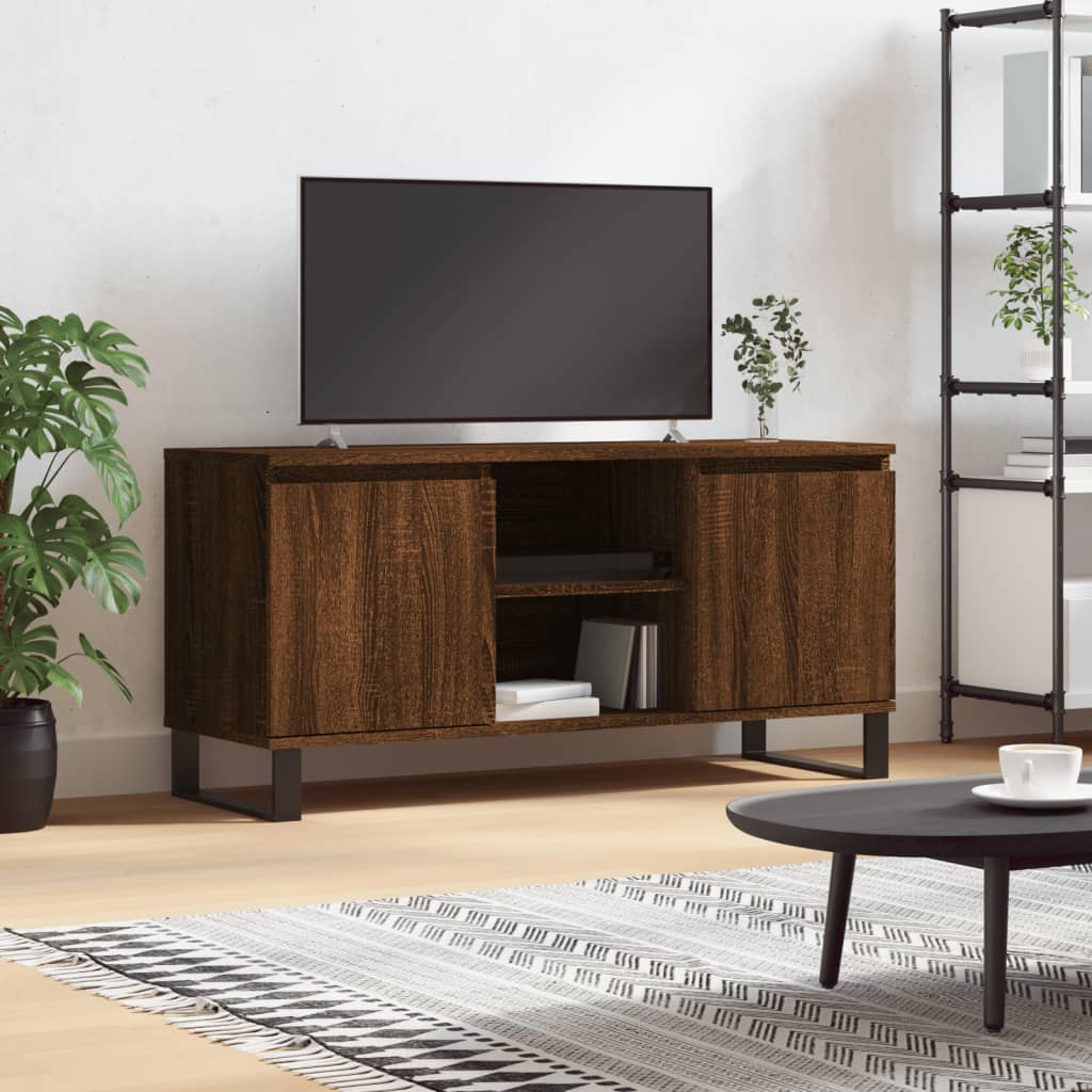 Mobile TV，Mobile Porta TV Salotto，Tavolino TV Rovere Marrone 104x35x50 cm  in Legno Multistrato MCWN261593 MaisonChic