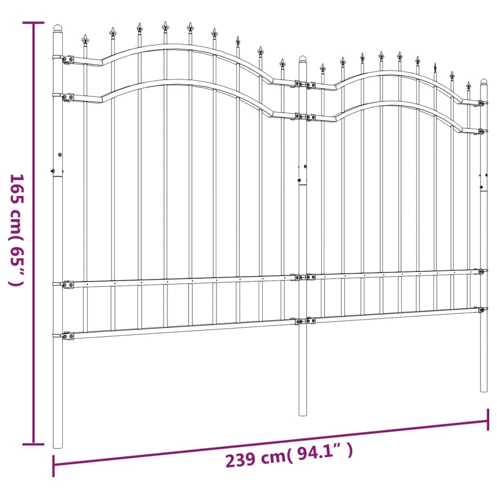 VidaXL Recinzione da Giardino con Punta a Lancia Nera 140cm Acciaio