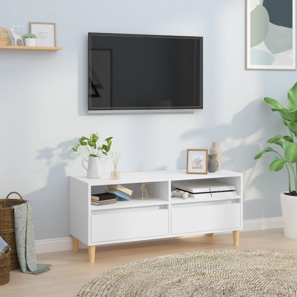 Mobile Porta TV，Mobili TV，Supporto per TV da Soggiorno Bianco 100x34,5x44,5 cm  in Legno Multistrato NVIW67357 BonneVie