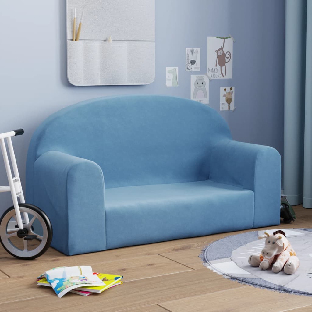 Maisonchic - Divano per bambini a 2 posti Divano fisso Sofa da soggiorno Blu in morbido Peluche ITD80775 - Blu