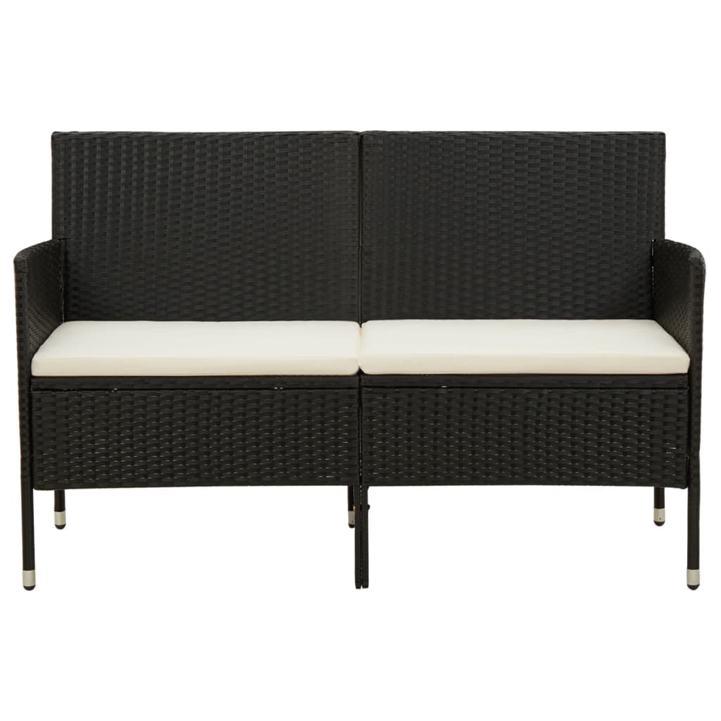 3SitzerGartensofa Loungesofa Sitzgruppe mit Kissen Schwarz Poly