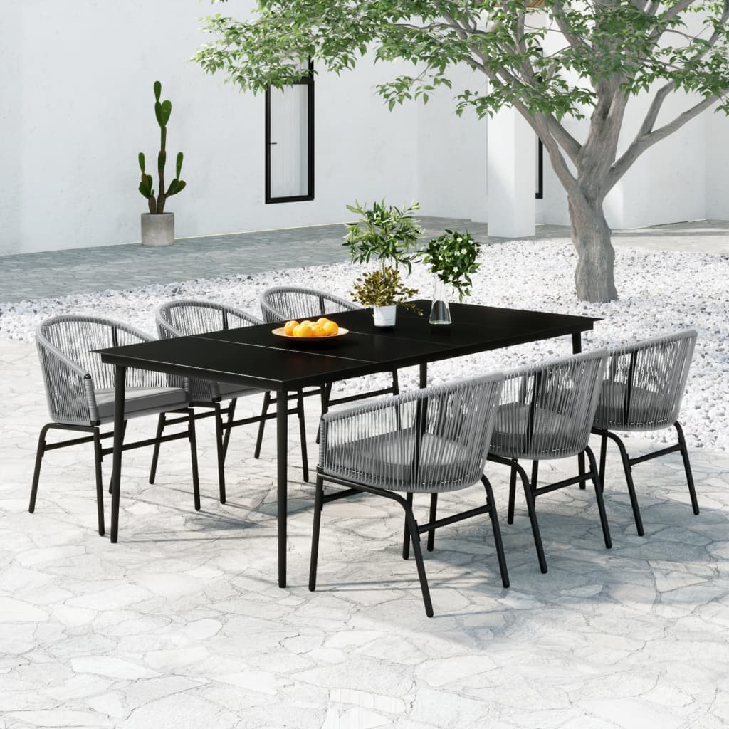 Outsunny Conjunto de Muebles de Jardín 9 Piezas de Ratán para Comedor Sillas  Apilables con Cojines Extraíbles Lavables Mesa de Vidrio Templado para  Exterior Patio Terraza Gris