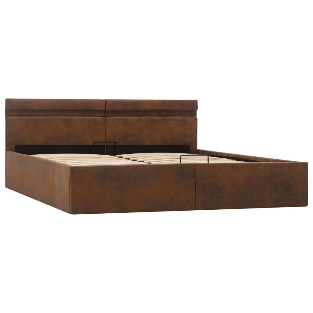 Cama canapé hidráulica con LED tela marrón 180x200 cm