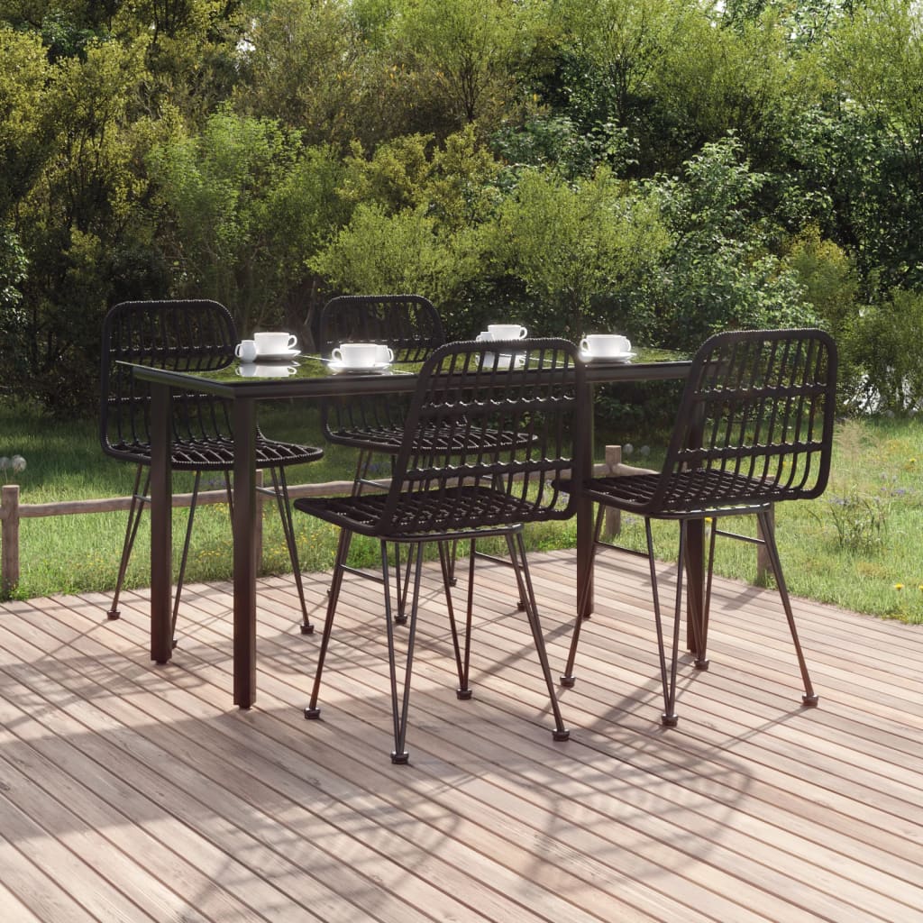 EASYCOMFORT Set da Giardino con Tavolo e 4 Sedie da Esterno in Acciaio e  Rattan PE, Nero