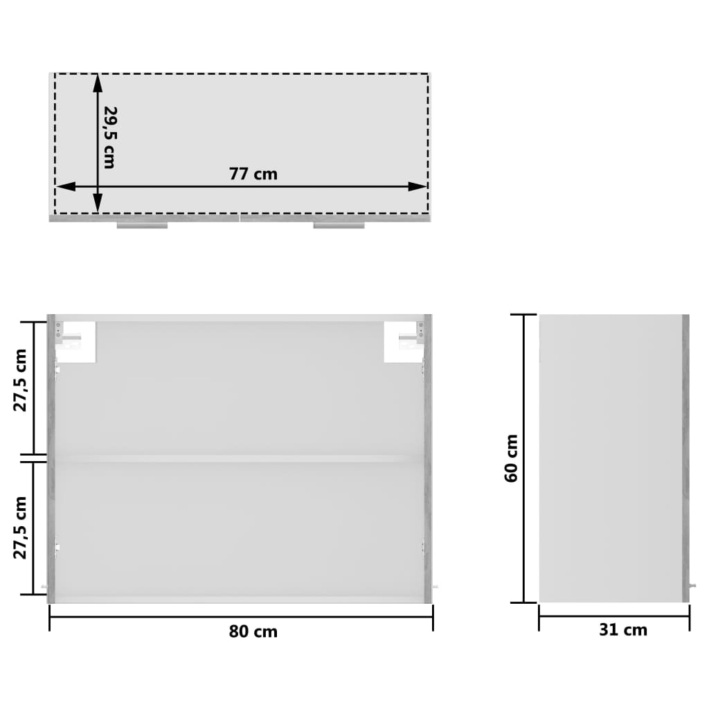 CHIC Pensili da cucina Design EU semplice, Armadio Sospeso con Vetro Grigio  Cemento 80x31x60 cm Truciolato(Design EU 11553)