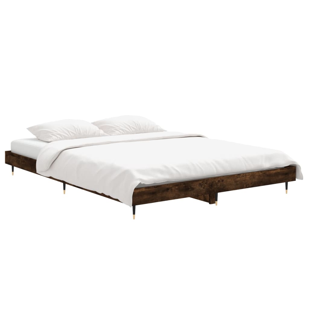 Letto adulto，Giroletto，Letto matrimonial，Struttura del letto Rovere Fumo  135x190 cm in Legno Multistrato DGVS7290998 MaisonChic