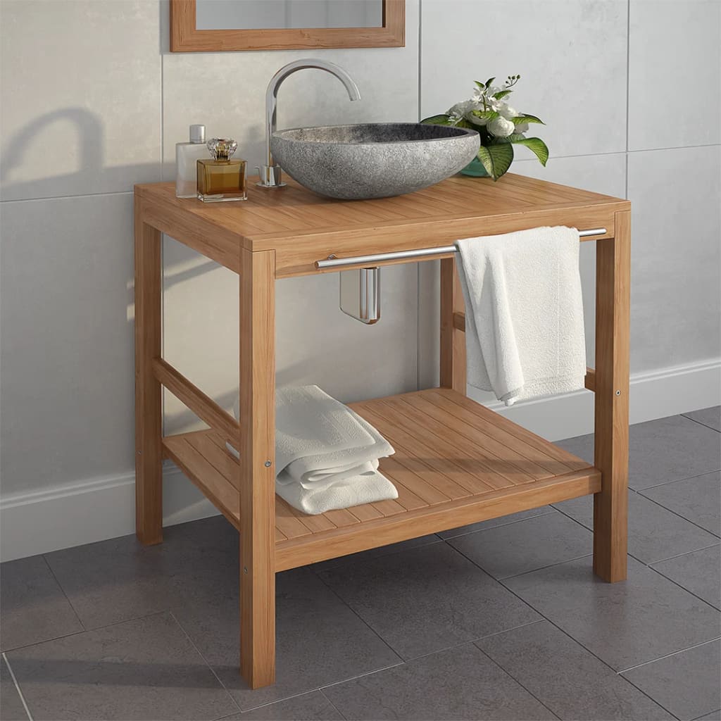 Mueble de lavabo con 2 cestas madera teca maciza 74x45x75 cm