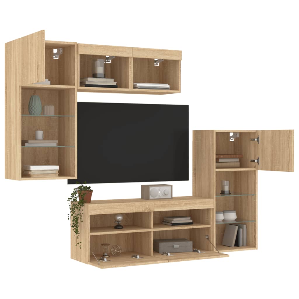5 Piece TV Wall Units with LED Sonoma Oak Engineered Wood vidaXL