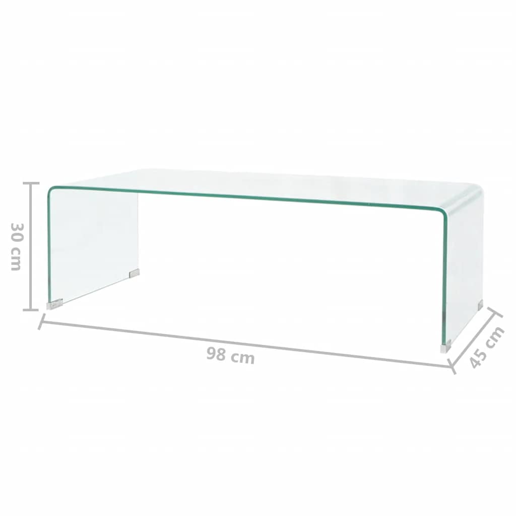 Tavolino Da Salotto In Vetro Temperato 98x45x30 Cm – Trasparente, Design Contemporaneo, Per Soggiorno E Studio