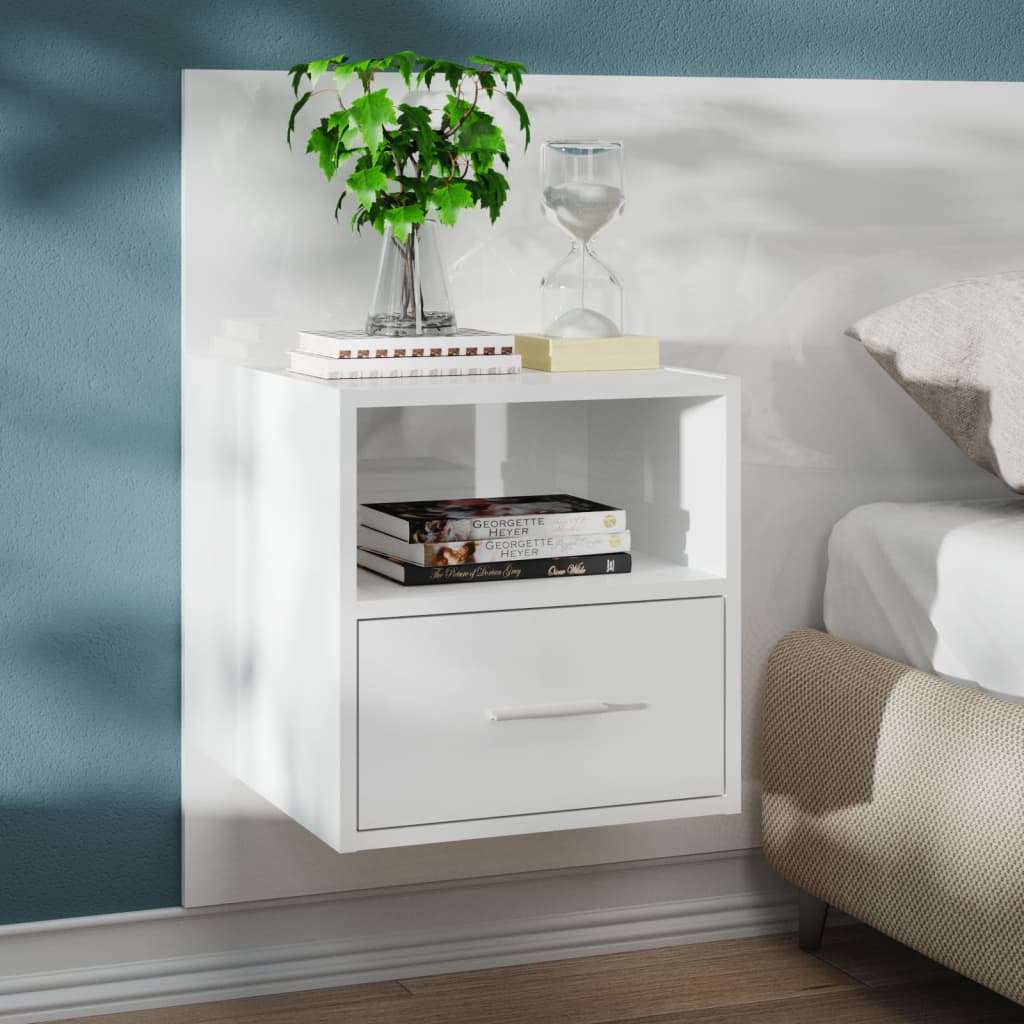 Mesita de noche flotante moderna blanca mesa auxiliar montada en la pared  con cajón de almacenamiento para sala de estar, dormitorio