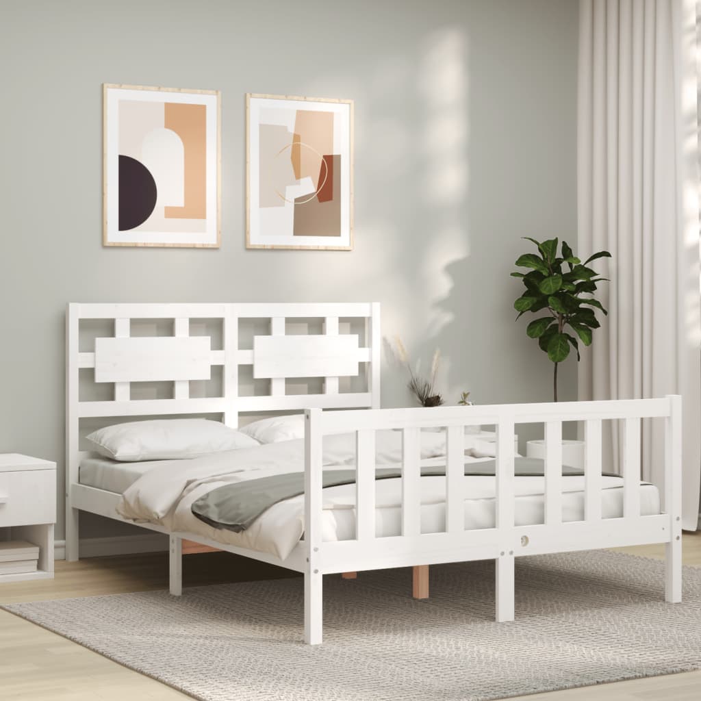 Struttura Letto per adulti,Telaio del letto,Giroletto con Testiera Bianco  140x190 cm in Legno Massello QSW78221