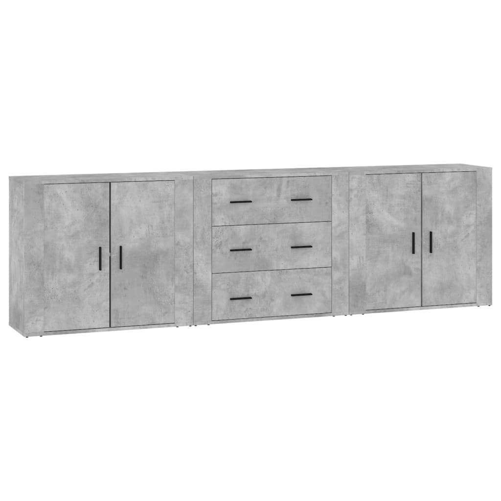 Credenze 3 pz Madie Moderne Buffet da cucina Grigio Cemento in Legno
