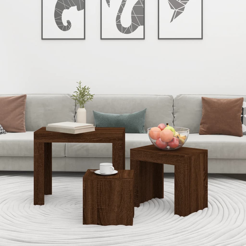 Set 3 Tavolini Sovrapponibili Moderni In Truciolato – Salvaspazio Per Soggiorno E Camera, Design Chic