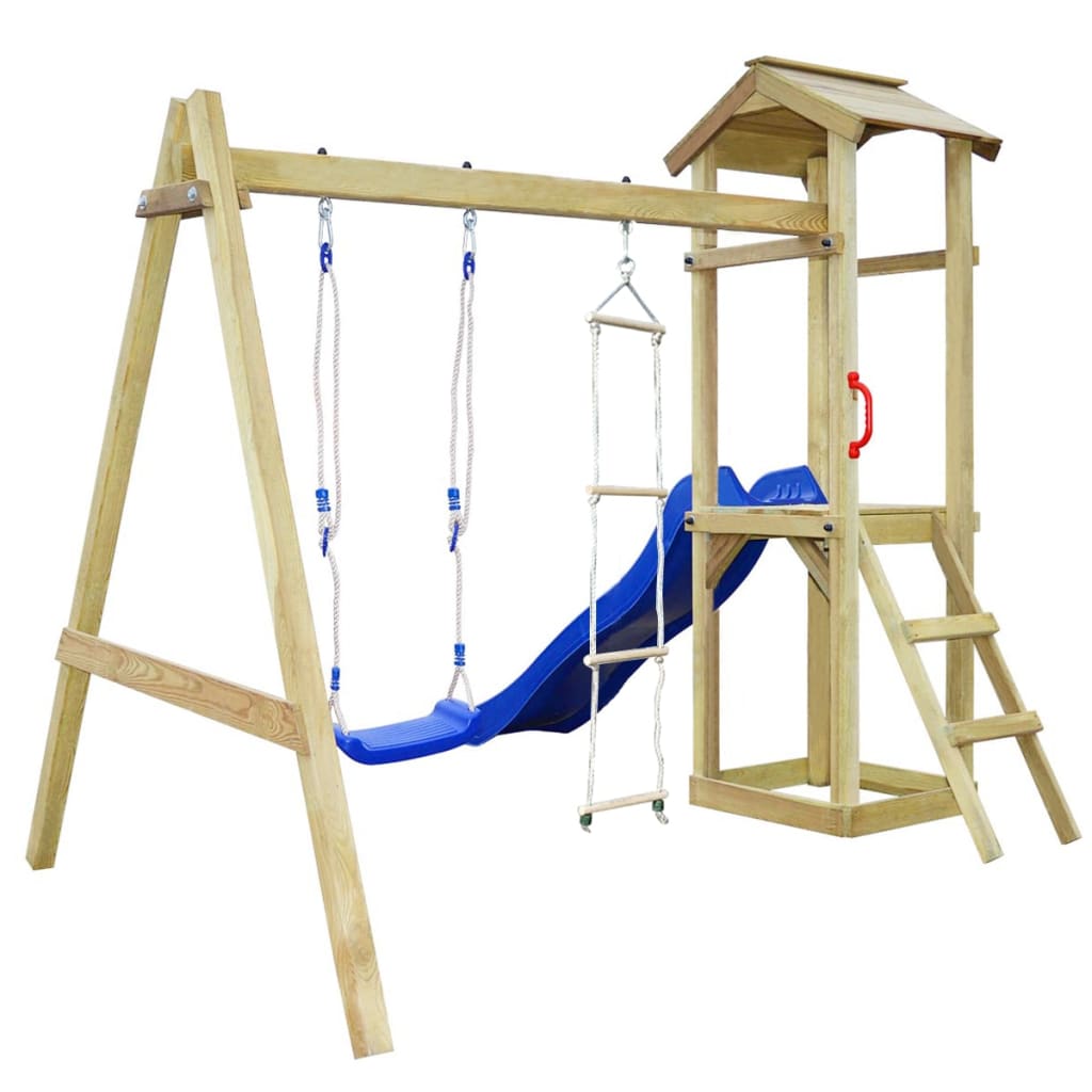 vidaXL Parque infantil con tobogán, escaleras y columpio de madera