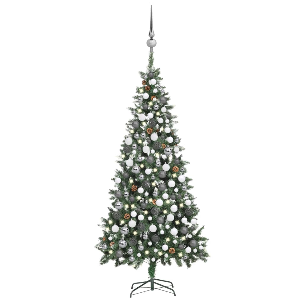 Albero di Natale artificiale innevato 210cm con pigne bianche, Albero di  Natale con base in ferro resistente - Costway