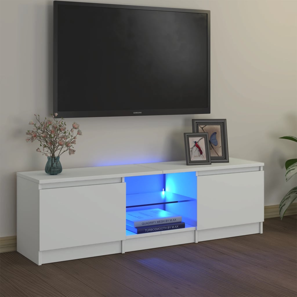 Cuerpo en Blanco Mate/Frentes en Blanco Mate y óxido de hormigón con iluminación LED Azul Conjunto de Muebles de Pared Movie 