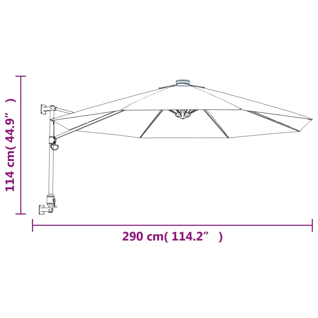 VidaXL Ombrellone A Parete Con Luci LED Giallo 290 Cm - Inclinabile E Resistente Ai Raggi UV - 5