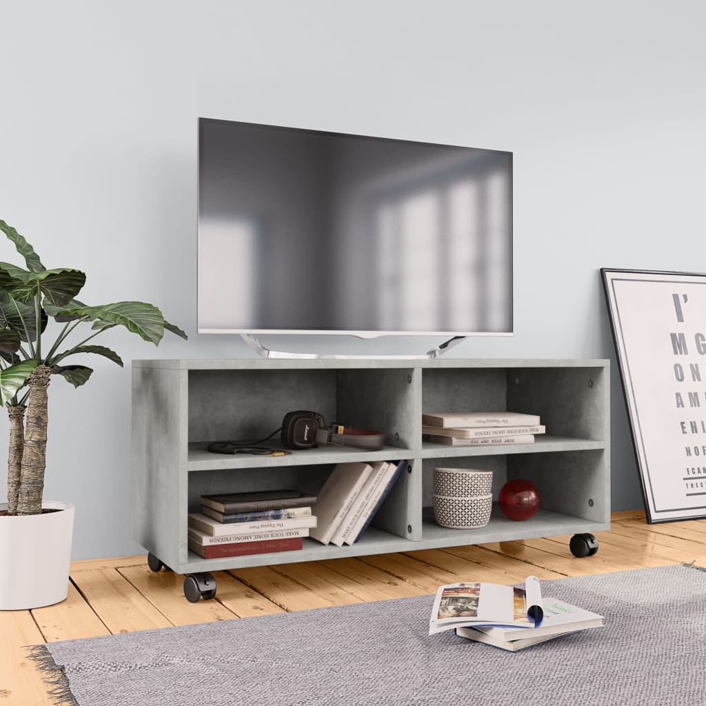 Mueble TV salón Mesa de TV Mueble de televisión con puerta gris hormigón  102x30x36 cm ES90463A