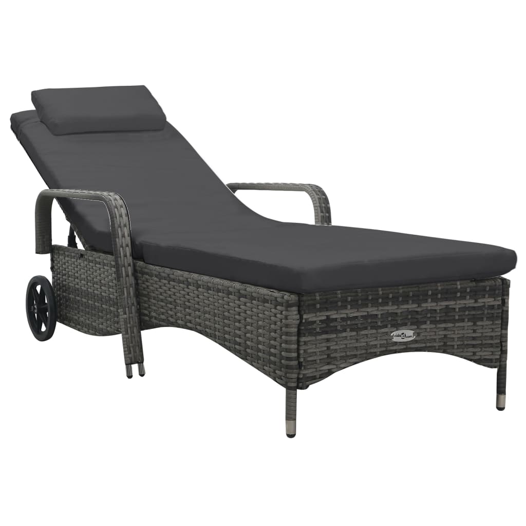 vidaXL Sun Lounger with Canopy Poly Rattan Black