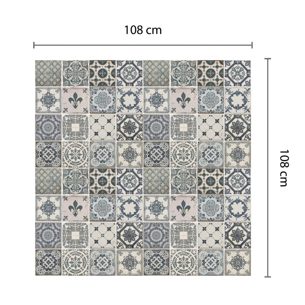 WALPLUS Vinilo mural decorativo baldosa vintage 4 láminas azul 54x54cm