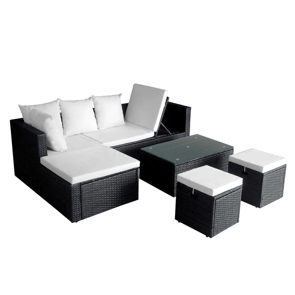 20 tlg. Garten Lounge Set mit Auflagen Poly Rattan Schwarz vidaXL